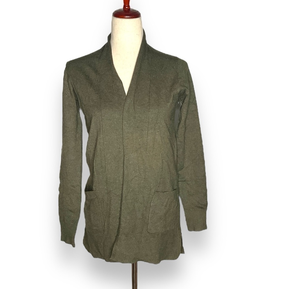 NEW Pink Clover Olive Green Shawl Collar Open Front Cardigan Sweater Size XSmall - Picture 2 of 8